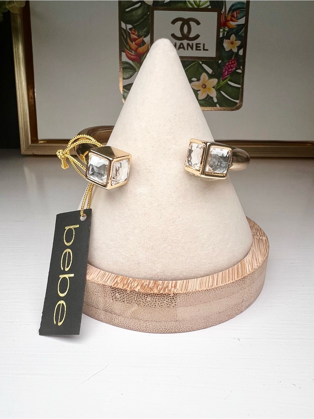 bebe Gold Crystal Square Hinged Bracelet - Picture 2 of 5